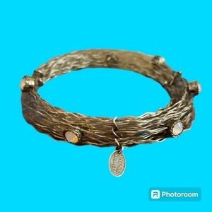 SEASONAL WHISPERS Stainless Steel Wire Birds Nest Crystal Bangle Bracelet